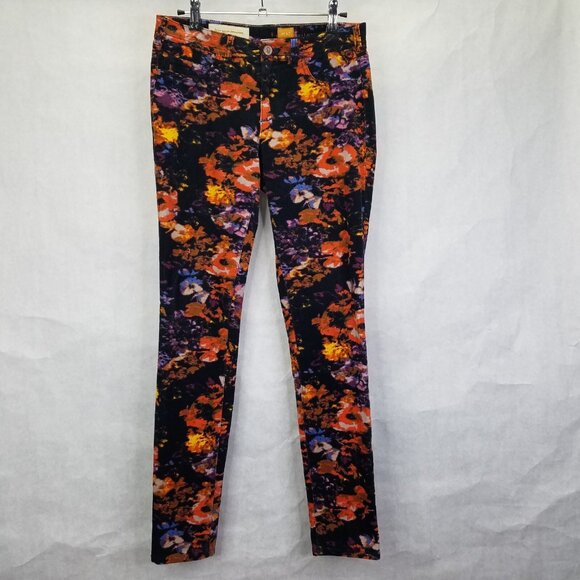 Pilcro Serif Corduroy Skinny Pants Women's 27 Floral Black Anthropologie Stretch - Picture 1 of 16